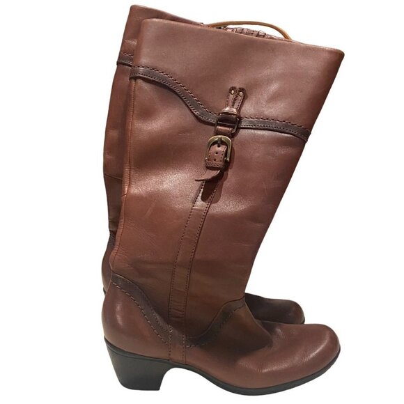 Clarks Shoes - CLARKS / "ingalls Vicky II" Leather Cognac Brown Boots, Mid-Calf, Size 7M #68760